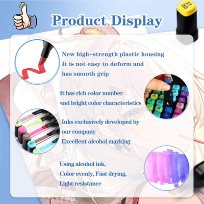 Dual Tip Permanent Art Sketch Markers for Illustration - 12-120 Colors Available