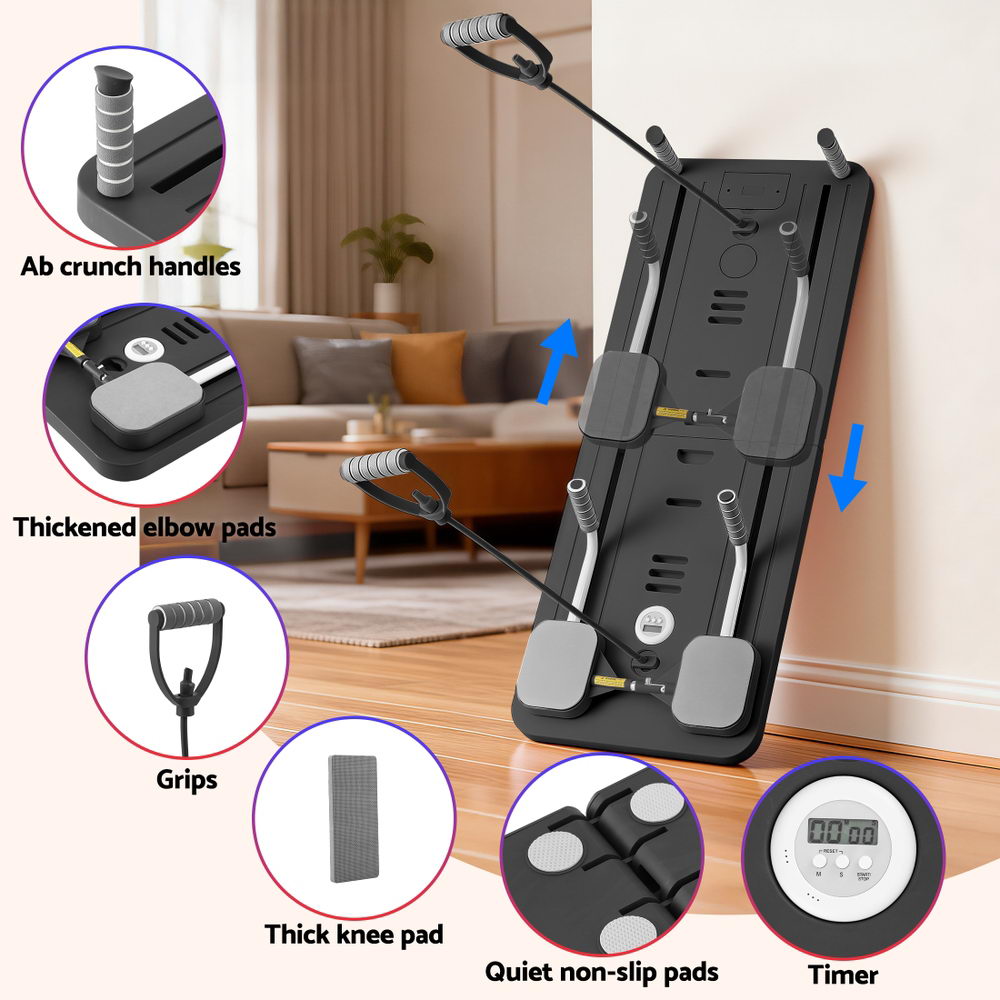 Everfit Pilates Reformer Abdominal Exercise Board Push Up Set Fitness Black